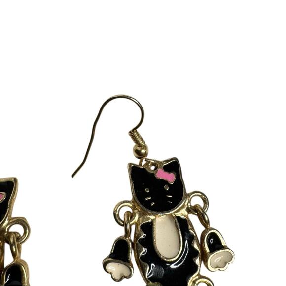 Hello Kitty Charm Black and Gold Tone Y2K Cat Earrings - Picture 3 of 5